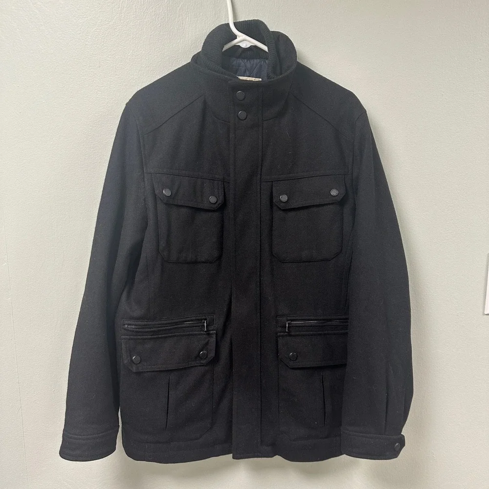 Michael‎ Kors Mens Wool Blend Field Jacket Black Quilted Lining Utility Coat M